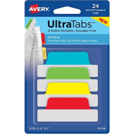 Avery Tabs, Ultra, Margin, Prim, 24Pk AVE74768